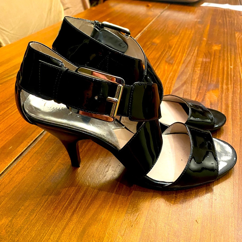 Michael Kors strappy heels black patent leather